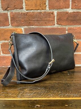 Fossil Black Pebble Leather Crossbody with Gold Hardware